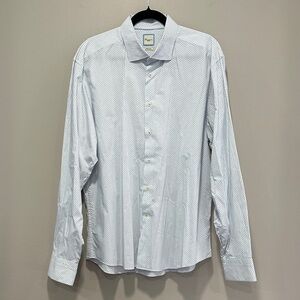 Men's Trendy White Micro-Print Dress Shirt - Classic Long Sleeve Size 45/18
